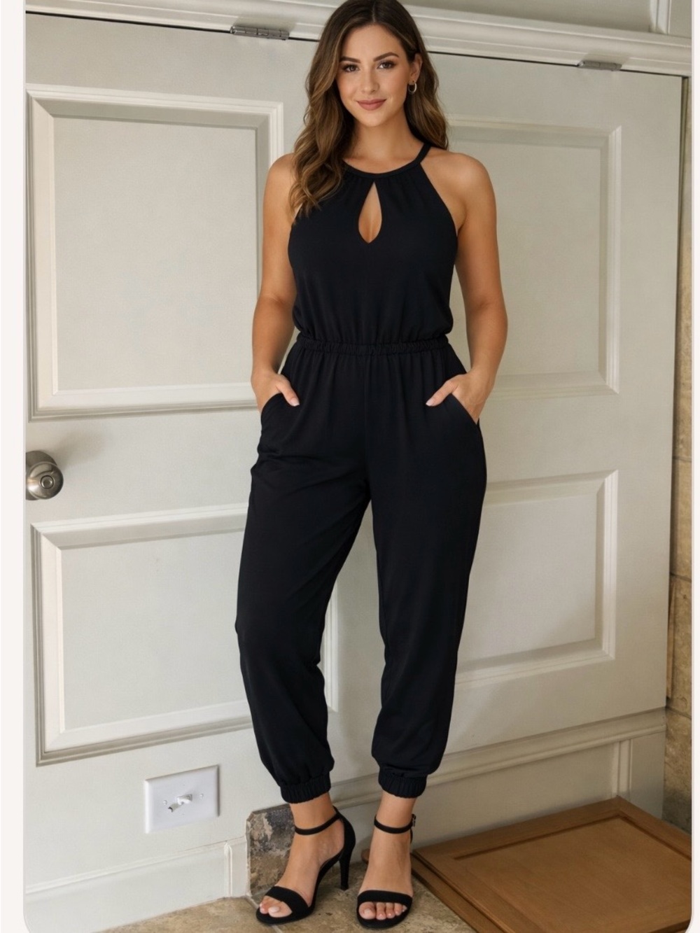 Nicole by Nicole Miller Black Halter Keyhole Jumpsuit Size Small